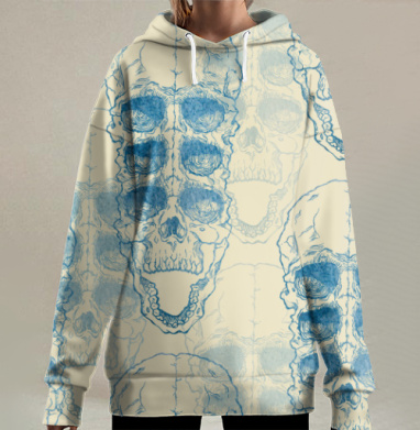 Сюрреалистичный винтажный принт с черепами, Hoodie Long Oversize 3D