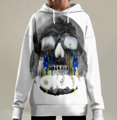 Плачущий череп с синими слезами и белым текстом ФОКЛАХ, Hoodie Long Oversize 3D