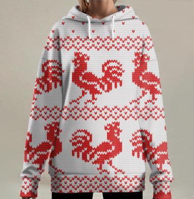 Вязаные петушки, Hoodie Long Oversize 3D