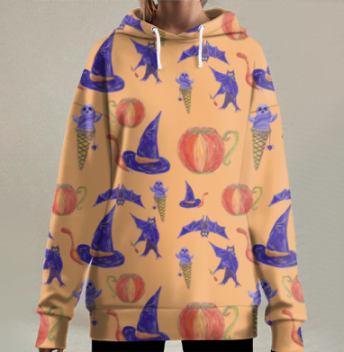 Веселый Хэллоуин осенние символы хэллоуина, Hoodie Long Oversize 3D