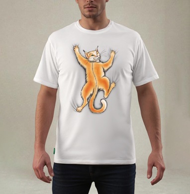Декоративный рыжий кот в игривой позе, Футболка мужская REGULAR белая