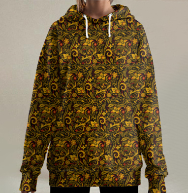 Хохлома Узор, Hoodie Long Oversize 3D