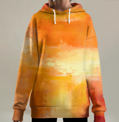 Теплое Слияние Красных Оранжевых Оттенков, Hoodie Long Oversize 3D