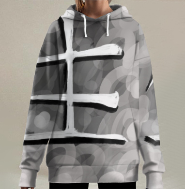 Японский символ жизнь черно белый каллиграфия, Hoodie Long Oversize 3D
