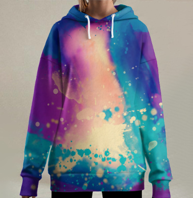 Яркие акварельные брызги, Hoodie Long Oversize 3D