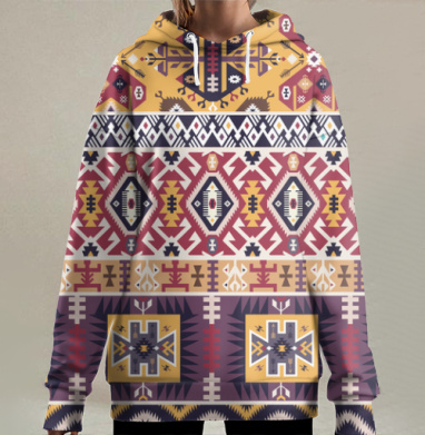 Яркий этнический паттерн, Hoodie Long Oversize 3D