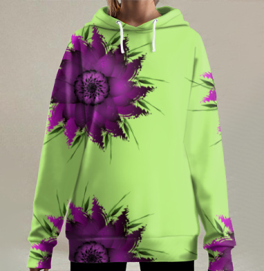 Яркий фиолетовый цветок., Hoodie Long Oversize 3D