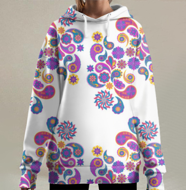 Яркие пейсли цветочные мотивы для хиппи-стайл, Hoodie Long Oversize 3D