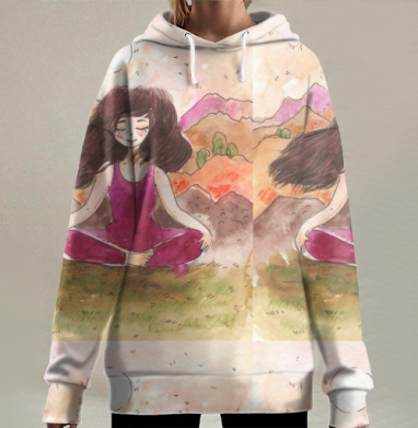 Йога на рассвете в горах гармония внутреннего баланса, Hoodie Long Oversize 3D
