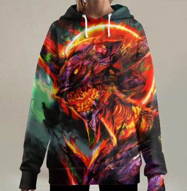 Огненная трансформация кибернетического существа в динамике, Hoodie Long Oversize 3D