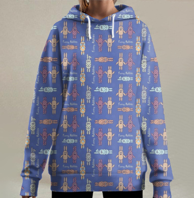 Весёлые кролики: милый мультяшный принт, Hoodie Long Oversize 3D