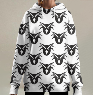 Монохромные головы козлов в минималистичном узоре каждый день в поле, Hoodie Long Oversize 3D