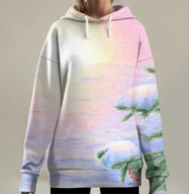 Посейдон строит замок на пляже играя в песке, Hoodie Long Oversize 3D