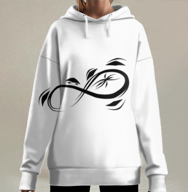 Черный знак бесконечности с пауком и узором на белом фоне, Hoodie Long Oversize 3D