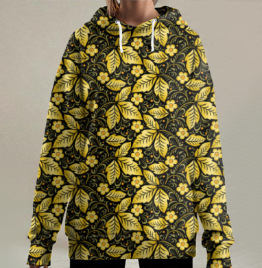 Золотая хохлома, Hoodie Long Oversize 3D