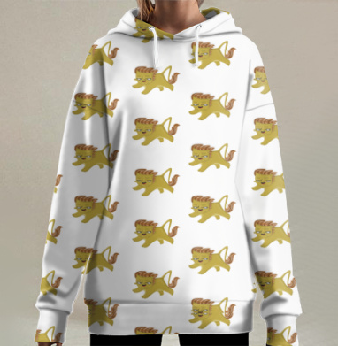 Динамичные золотые львы на сером фоне которые движутся быстро, Hoodie Long Oversize 3D