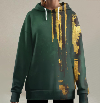 Темно зеленое золото эффект текстура на ткани, Hoodie Long Oversize 3D
