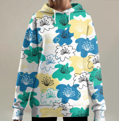 Яркий абстрактный цветочный узор с ритмом и гармонией, Hoodie Long Oversize 3D
