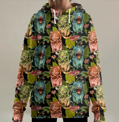 Гавайские тигры, Hoodie Long Oversize 3D