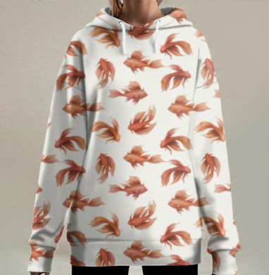 Золотые рыбки в плавном ритме воды, Hoodie Long Oversize 3D