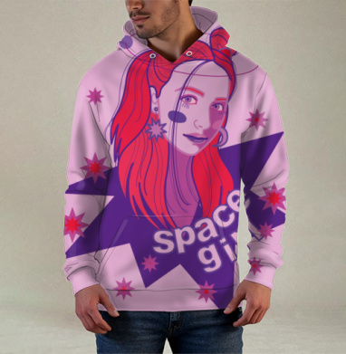 Девушка с красными волосами и космосом вокруг space girl - Магазин футболок Kosinskaya