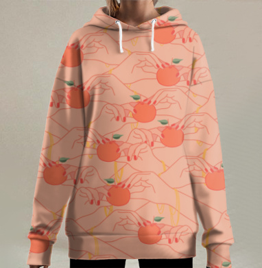 Нежные руки держат мандарин мягкие теплые оттенки, Hoodie Long Oversize 3D