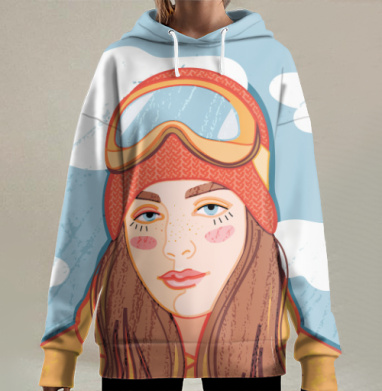 Молодая девушка в лыжном снаряжении, Hoodie Long Oversize 3D