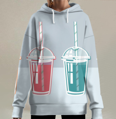 Разноцветные холодные напитки в пластиковых стаканах для питья, Hoodie Long Oversize 3D