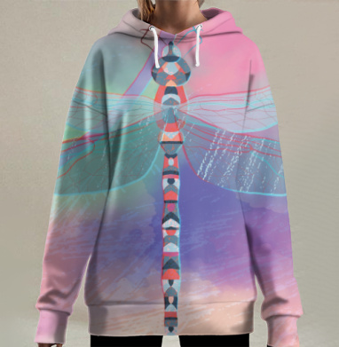 Геометрическая стрекоза в пастельных тонах легкости и спокойствия, Hoodie Long Oversize 3D