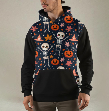 Веселый танцующий скелет и тыква / Happy skeleton and pumpkin Halloween, Толстовка мужская Regular 3D