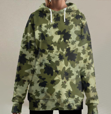 Современный камуфляж из дубовых листьев, Hoodie Long Oversize 3D