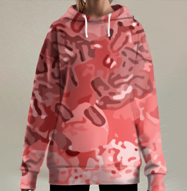 Динамичные абстрактные формы в красных оттенках движутся между собой, Hoodie Long Oversize 3D
