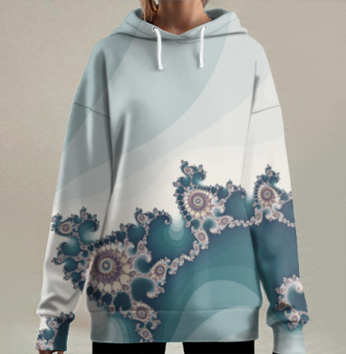 Бирюзовый фрактал, Hoodie Long Oversize 3D