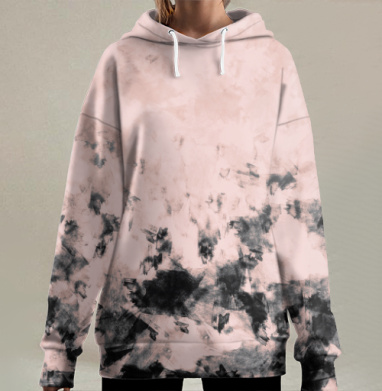 Контрастное абстрактное сочетание розового и черного цвета, Hoodie Long Oversize 3D