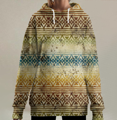 Цветной этнический гранж, Hoodie Long Oversize 3D