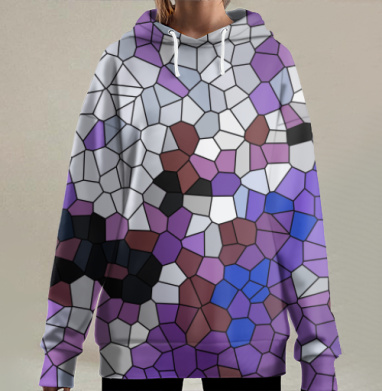 Абстрактный мозаичный рисунок в серо фиолетовых оттенках, Hoodie Long Oversize 3D