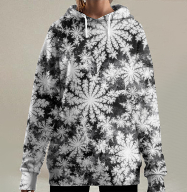 Уникальные снежинки черно белые яркие снежинки, Hoodie Long Oversize 3D