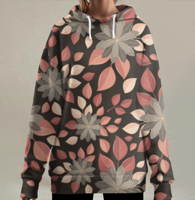 Бесшовный флоральный паттерн в спокойных тонах, Hoodie Long Oversize 3D
