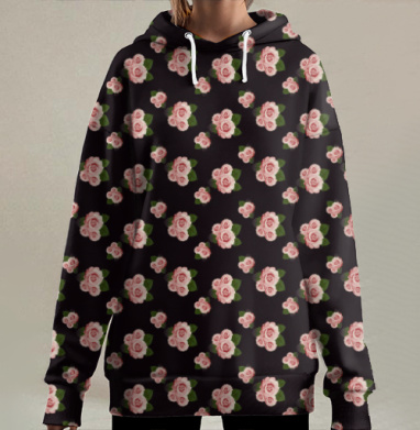 Букеты нежных роз на черном фоне нежность красоты роз, Hoodie Long Oversize 3D