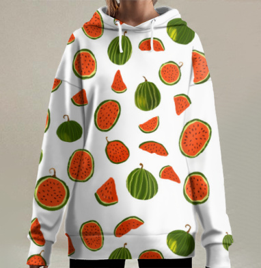 Яркие сочные арбузы с дольками лето свежесть вкуса, Hoodie Long Oversize 3D