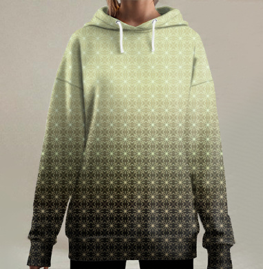 Плавный переход от желтого к черному с мелким узором тонким, Hoodie Long Oversize 3D