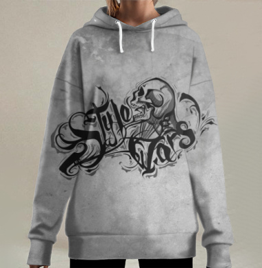 Череп и граффити Style Wars в динамике, Hoodie Long Oversize 3D