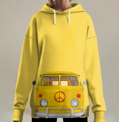 Винтажный микроавтобус Volkswagen T1 в стиле хиппи, Hoodie Long Oversize 3D
