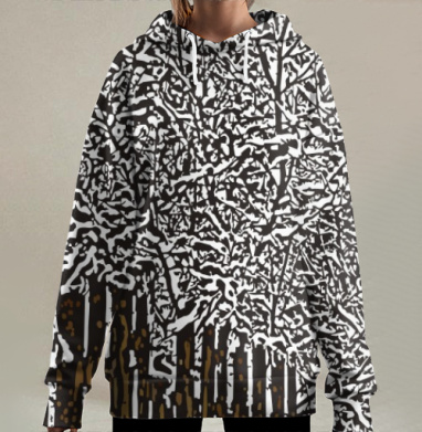 Заснеженное зимнее дерево над деревянным забором зимой, Hoodie Long Oversize 3D
