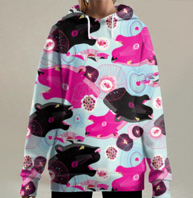 Абстрактный узор с головами пантер, Hoodie Long Oversize 3D