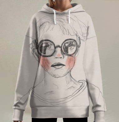 Портрет мальчика в круглых очках с розовым румянцем на щеках, Hoodie Long Oversize 3D
