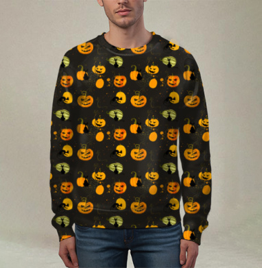 Оранжевые тыквы с черными котами осенний ночной мотив, Свитшот мужской 3D