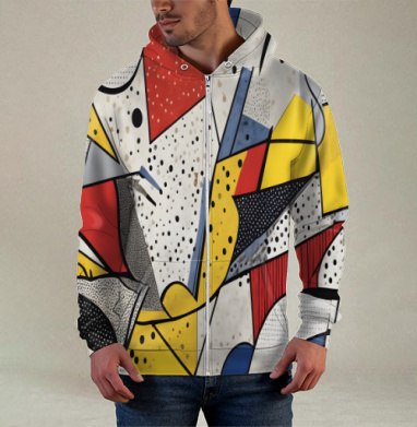 Абстрактные формы собак контрастный узор, Толстовка мужская на молнии 3Д полная запечатка