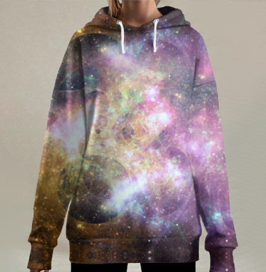 Пурпурные космические туманности со звездами в пространстве вселенной, Hoodie Long Oversize 3D