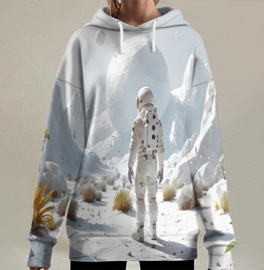 Космонавт исследует новую планету, открывая для себя новые миры., Hoodie Long Oversize 3D